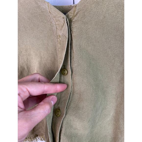 YFB Women's Size S Green Fringed Hem Button Up Linen Blend Tank Top - Picture 2 of 7